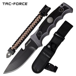 Tactical Knife 9.75in. Overall Black Survival Blade Paracord Bracelet + Sheath