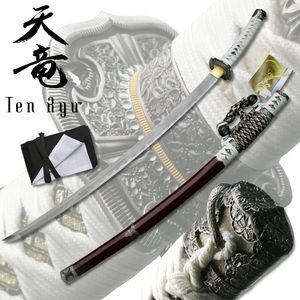 Ten Ryu Hand Forged Carbon Steel Japanese Samurai Sword w/ Red Scabbard