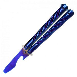 Practice Butterfly Knife 7.5in. Blue Balisong Trainer Bottle Opener - No Blade