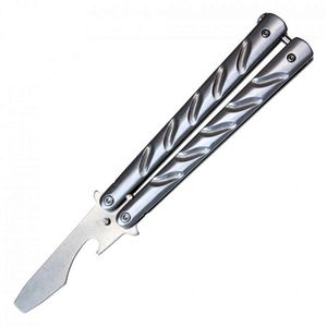 Practice Butterfly Knife 7.5in. Silver Balisong Trainer Bottle Opener - No Blade