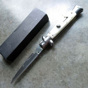 Switchblade Auto Knife Classic Stiletto 3.7in. Silver Blade White Pearl Handle