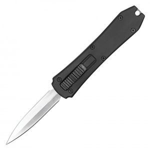 Out-the-Front Automatic Knife 2.25in. Double Edge Silver Blade Mini OTF - Black