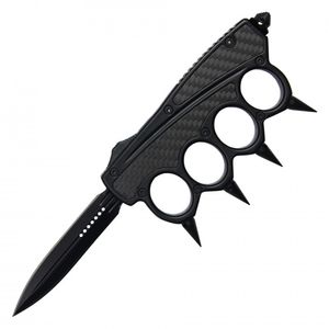 Out-The-Front Automatic Knife Knuckle Guard Spikes Black 3.5In Blade + Case