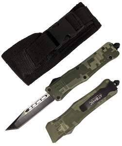 Out-The-Front Automatic Knife 7in. Overall Black Tanto Blade OTF - Digital Camo