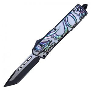 OTF Automatic Knife Atomic Out-The-Front Tanto Blade Gray Rainbow Dragon