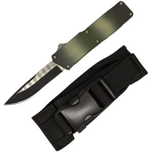 Out-The-Front Automatic Knife Lightning Classic Silver Blade OTF Green Camo