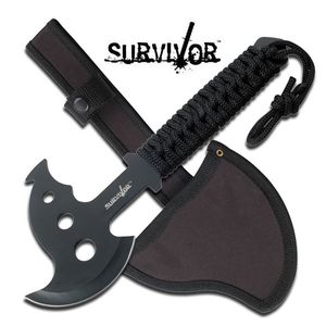 Survivor Black Throwing Axe Hatchet Tomahawk Paracord Handle Full Tang