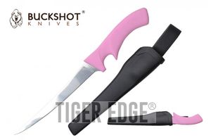 Fillet Knife Buckshot Fishing 6.75in. Silver Blade Fillet Knife Pink, Sheath