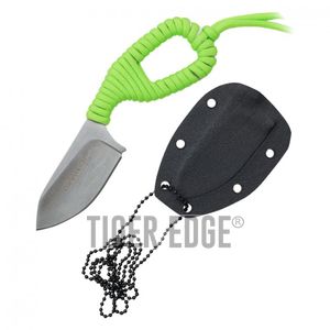 Neck Knife Wartech 2.75in. Silver Blade Tactical Survival Green Paracord