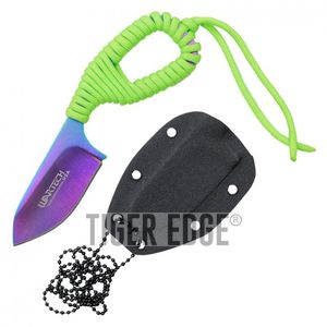 Neck Knife Wartech 2.75in. Rainbow Blade Tactical Survival Green Paracord