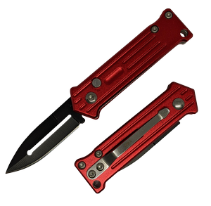 Automatic Knife Mini Joker Push-Button Stiletto Black 2in. Blade - Red