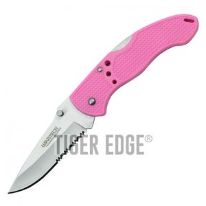 Folding Pocket Knife | Wartech Pink Silver Serrated Blade Low-Cost Utility EDC