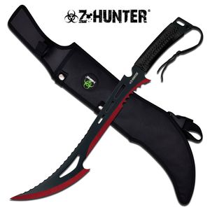 Z-Hunter Zombie Red & Black Fantasy Sawback Machete Slashing Sword W/ Sheath