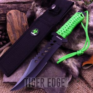 11.5in. Serrated Zombie Hunter Survival Knife Green Paracord Handle w/ Sheath