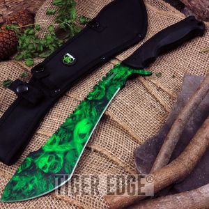Z-Hunter Green Zombie Skull Heavy Sawback Tactical Machete Fixed-Blade Knife