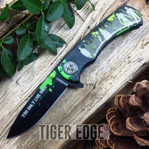 Spring-Assist Folding Knife | Zombie Head Green Blade Red Blood Black EDC