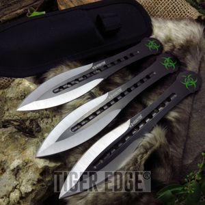 Throwing Knife Z-Hunter 7.5in. Black 3Pc Set Tactical Combat Zombie + Sheath